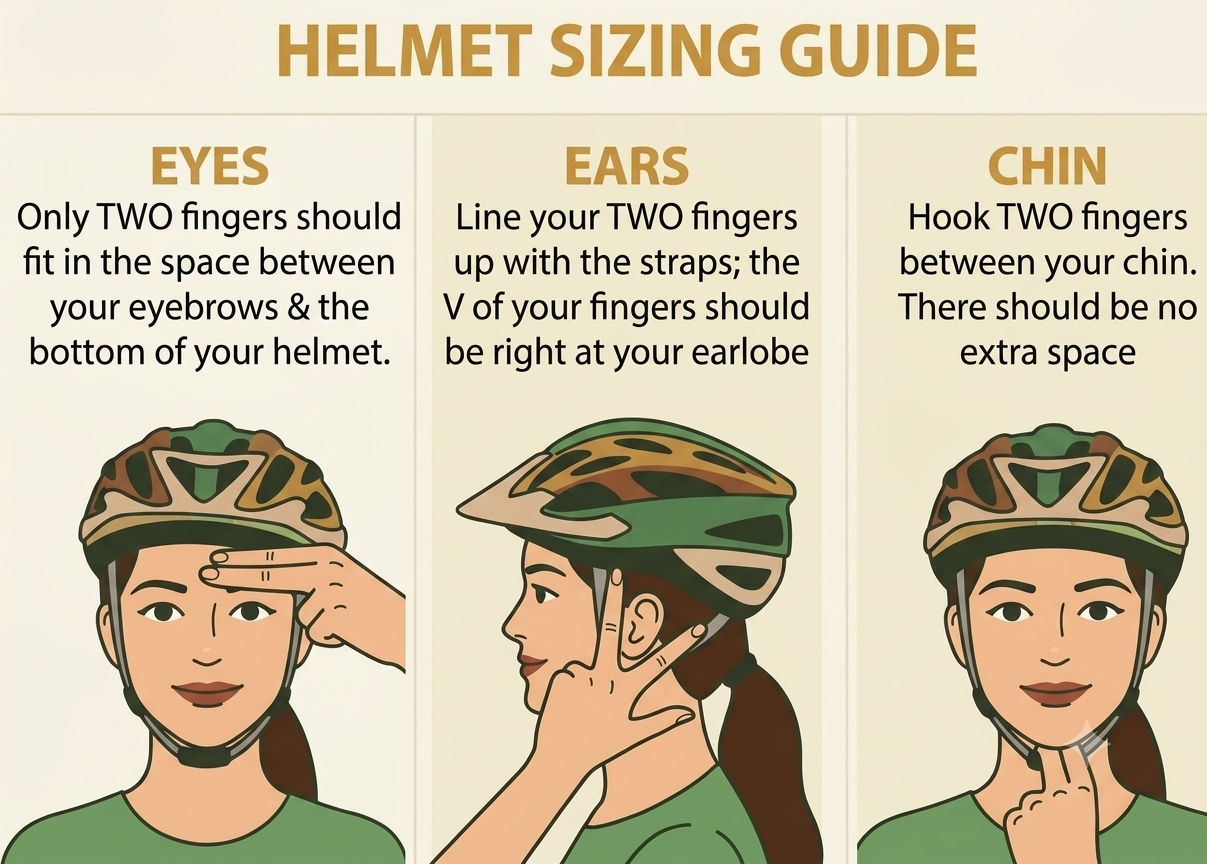 Helmet Sizing Guide — Eyes, Ears, Chin fit checks